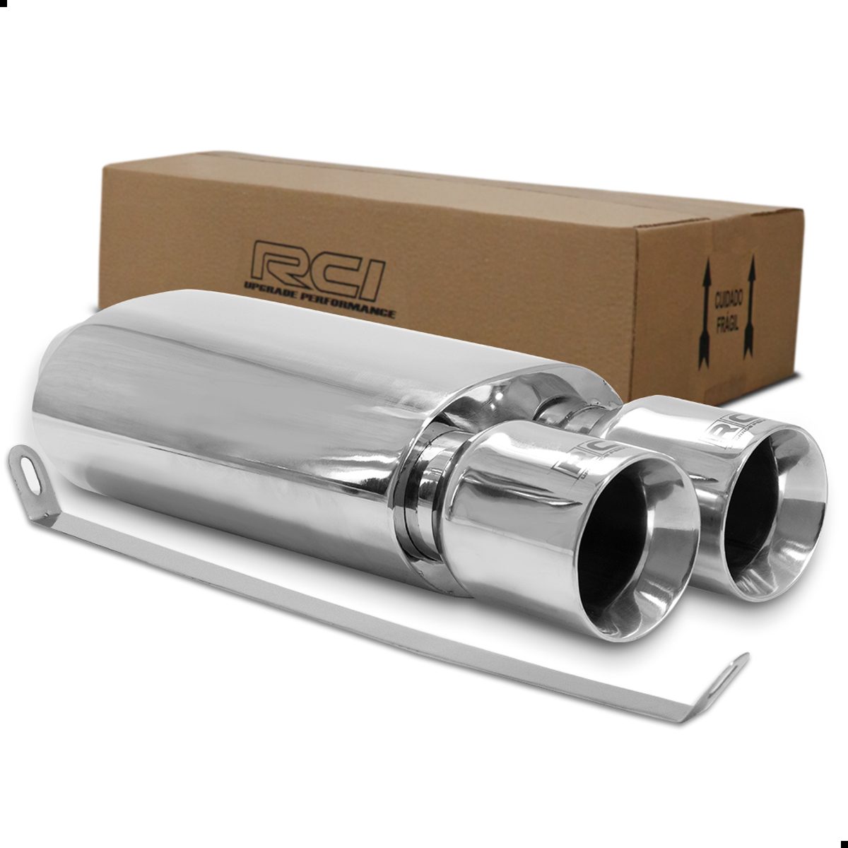 Abafador Oval Saída Dupla / Comprimento 500MM / Ponteiras 3"1/2 Acabamento Reto / Encaixe 2.5 - 2"