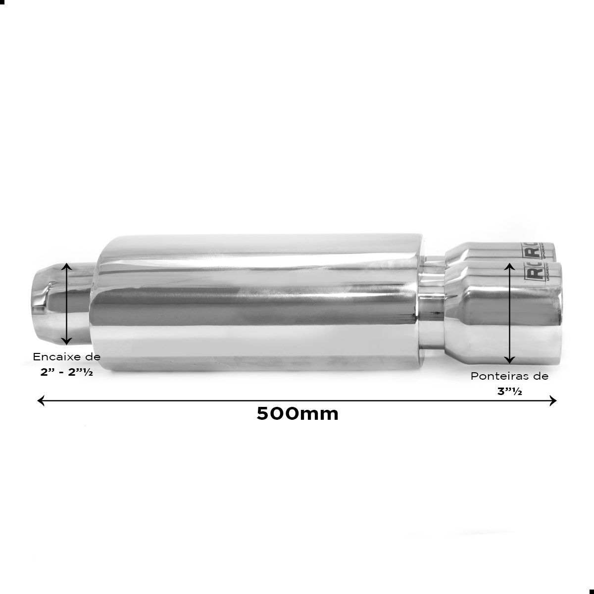 Abafador Oval Saída Dupla / Comprimento 500MM / Ponteiras 3"1/2 Acabamento Reto / Encaixe 2.5 - 2" - Imagem 2