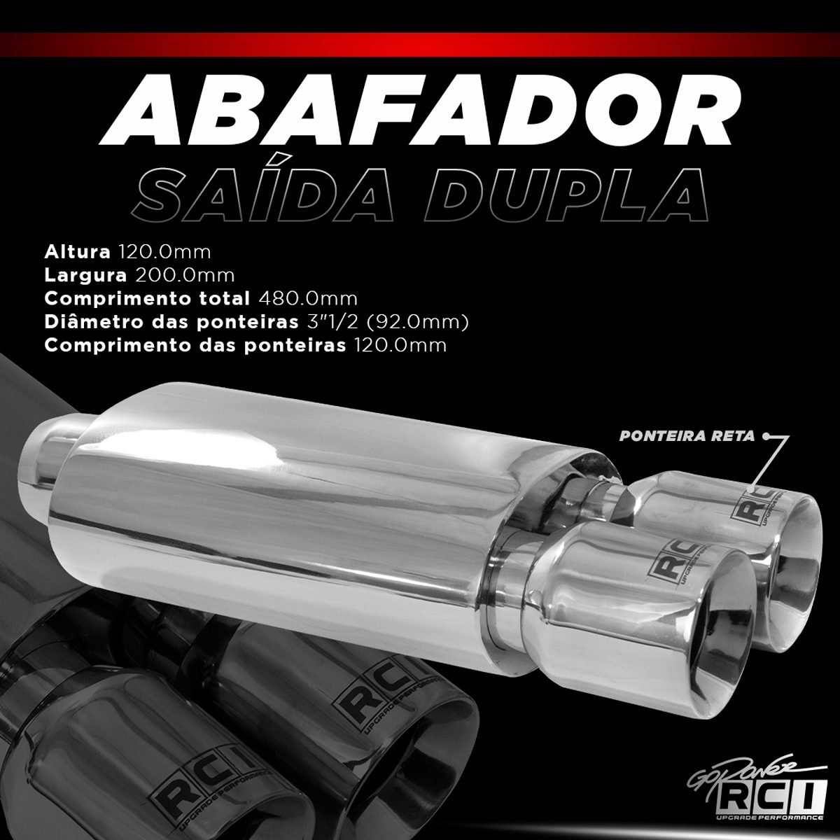 Abafador Oval Saída Dupla / Comprimento 500MM / Ponteiras 3"1/2 Acabamento Reto / Encaixe 2.5 - 2" - Imagem 5